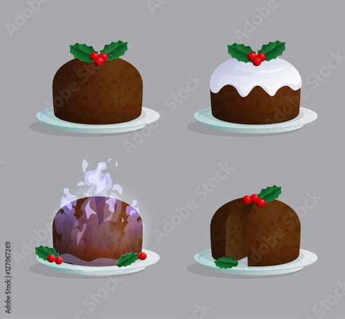 Traditional Christmas pudding illustration set