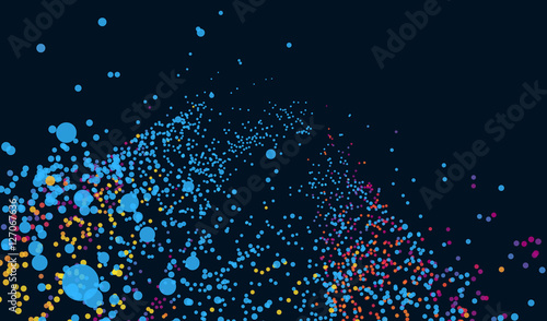 Abstract digital particles on dark background with dots. Bio luminescence. Illumination of plankton. Many bright particles.