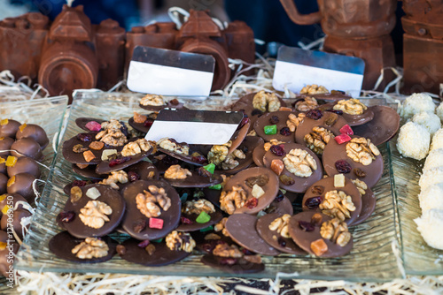 Chocolate with nuts round shape at the fair