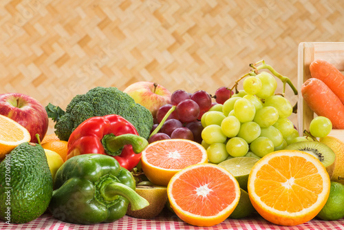 Group of fresh fruits and vegetables for healthy