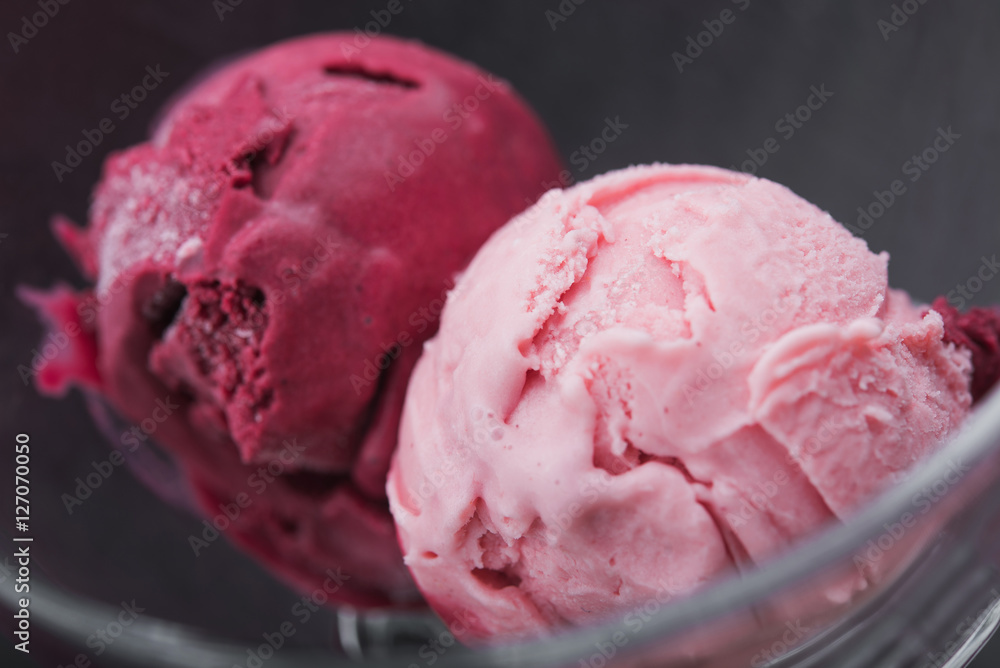 strawberry and raspberry ice cream in glass strawberry and raspberry ice cream in glass