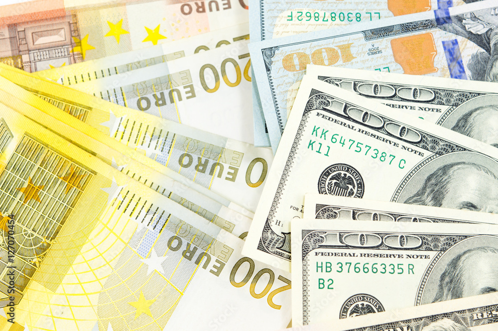 Fototapeta premium Bunch of dollar and euro bills