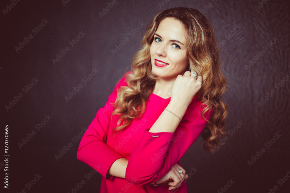 Portrait of beautiful smiling girl with luxuriant hair curling Portrait of beautiful smiling girl with luxuriant hair curling