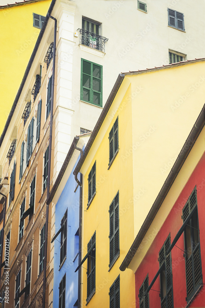 Historic colorful houses in downtown of Genova