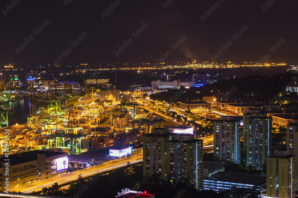 abstract night cityscape on industry zone in singapore - can use to display or montage on product