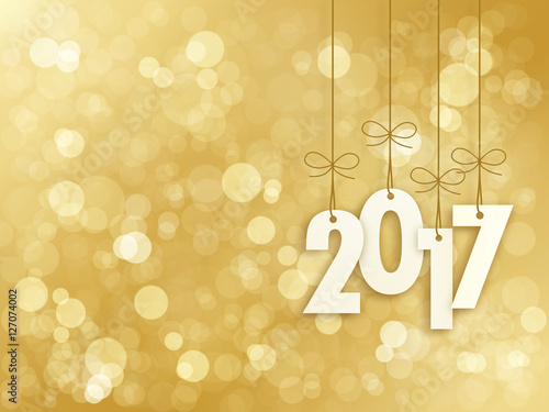 2017 Greeting Card Gold Bokeh Lights in the Background 