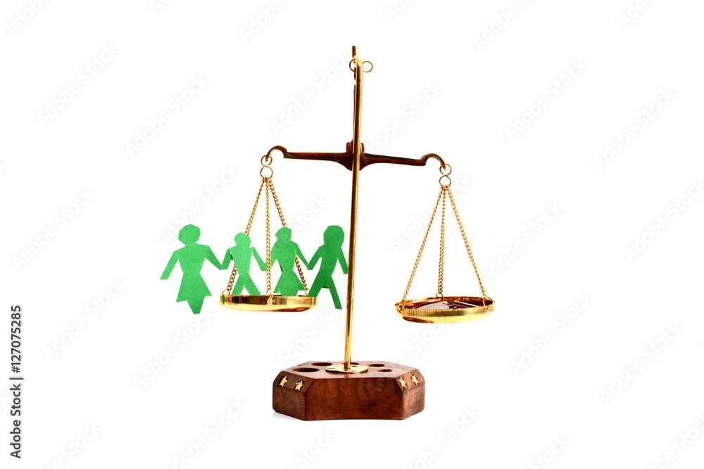 Balance your life concept with scale weighting money and family life isolate on white background Balance your life concept with scale weighting money and family life isolate on white background