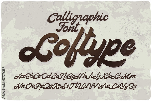 Vintage bold calligraphic brush font named "Loftype". Handwritten smooth typeface.