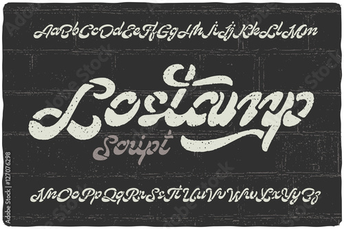 Bold calligraphic font named "Lostamp" with rough stencil effect