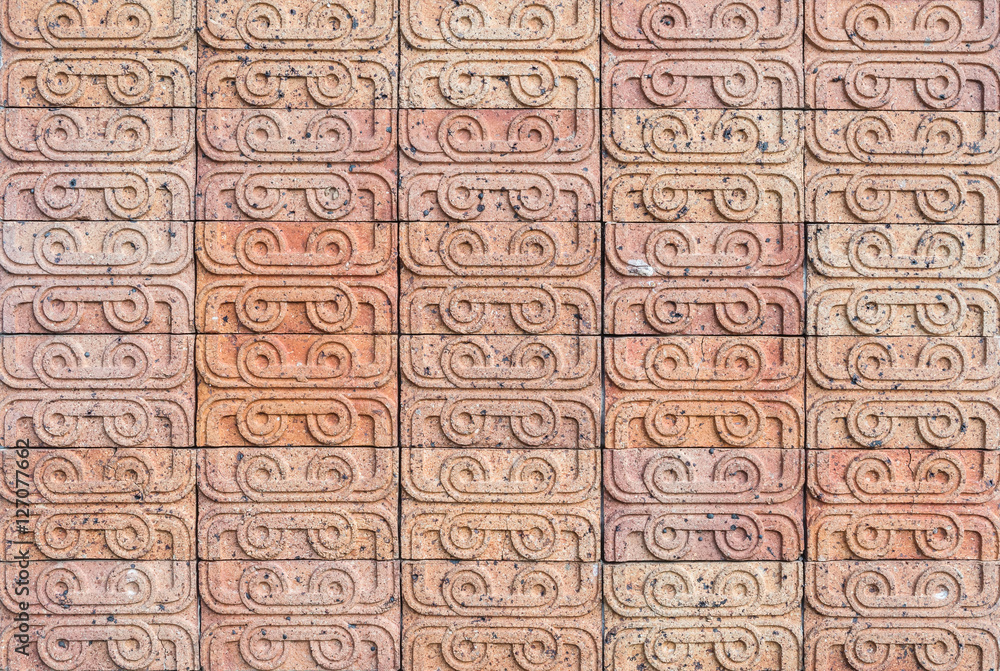 Closeup brick pattern at old brown brick stone wall textured background