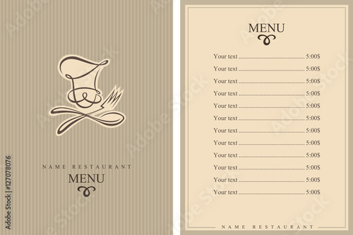 menu design with whiskered cook and kitchenware