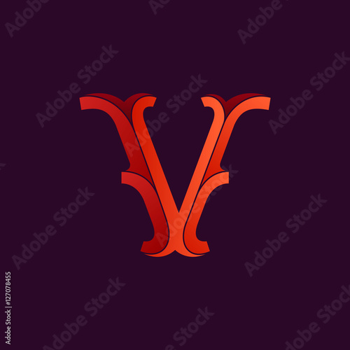 V letter logo in elegant retro faceted style.