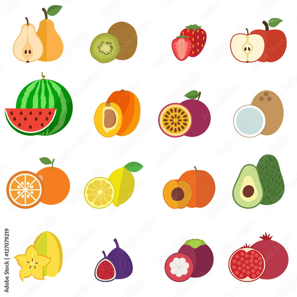 Fruits collection flat design fruit concept vector illustration Fruits collection flat design fruit concept vector illustration