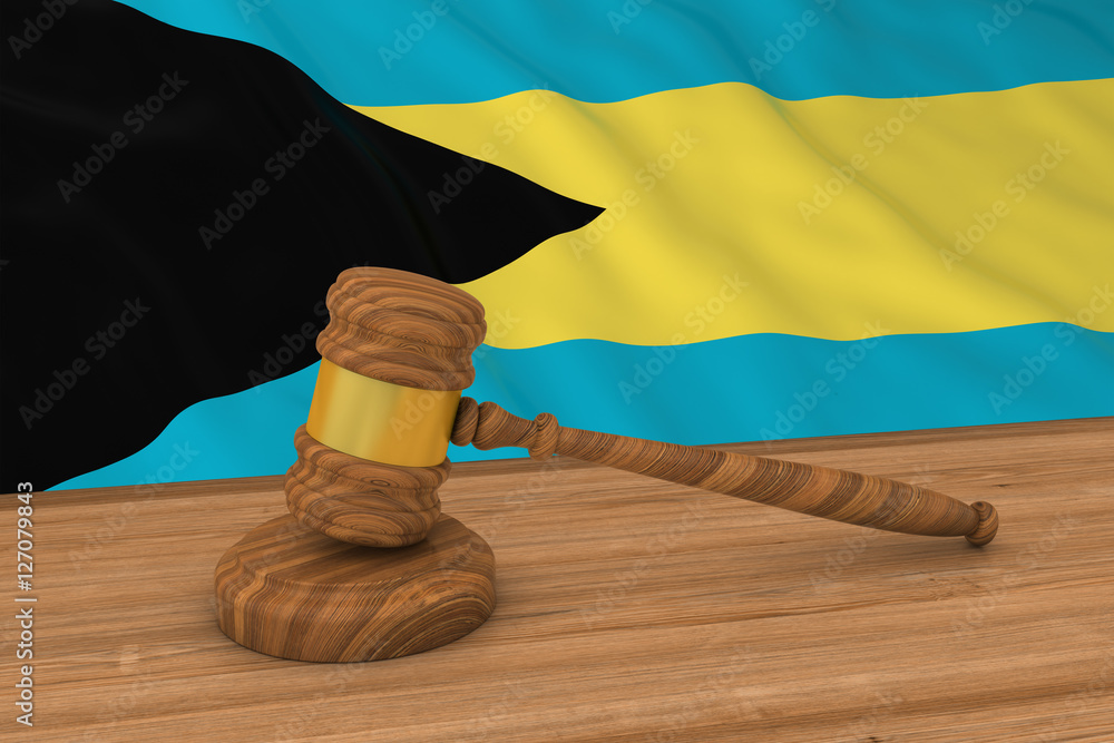 Bahamian Law Concept - Flag of The Bahamas Behind Judge's Gavel 3D Illustration