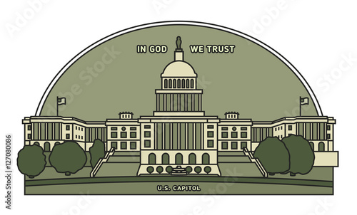 Vector USA Capitol Building illustration. Washington DC. United States Congress