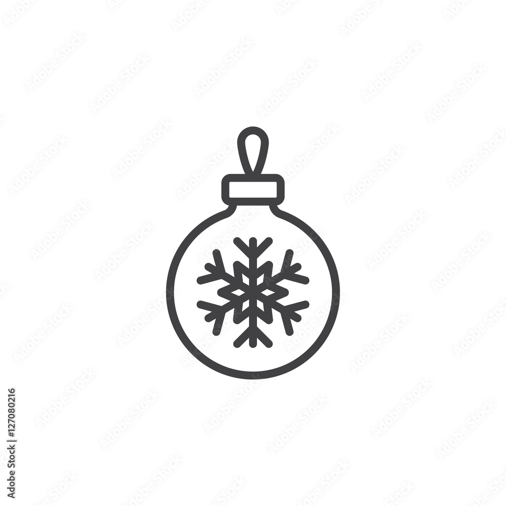 Fototapeta premium Christmas tree ball with snowflake line icon, outline vector sign, linear pictogram isolated on white. logo illustration
