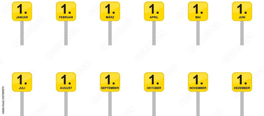 12 Schilder zeigen 1. Januar bis 1. Dezember StockIllustration Adobe