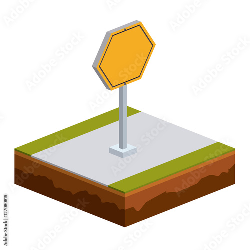 yellow road sign icon. Isometric 3d structure and perspective theme. Isolated design. Vector illustration