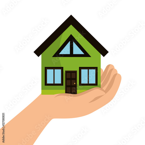 eco house with hand icon vector illustration design
