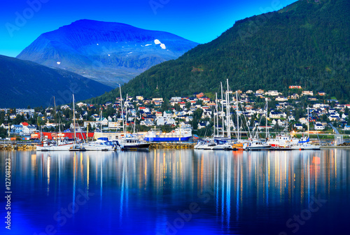 Tromso city with yachts background