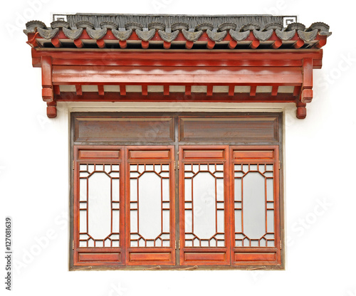The Chinese roof and window on white wall
