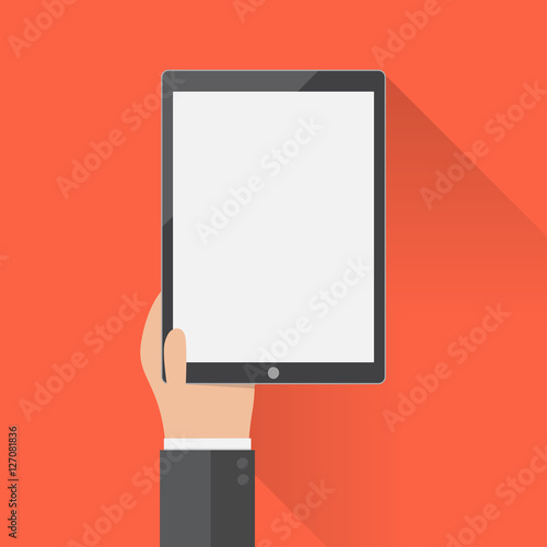 hand of businessman holding tablet and touch tablet,flat design,business concept,vector eps10