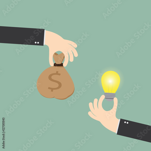 hand of businessman to change the bulb idea to money,flat design, vector eps10