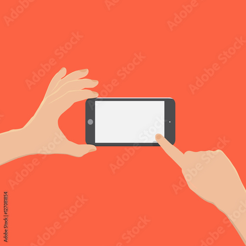 hand of businessman hold phone and touch phone ,business concept,flat design,vector eps10