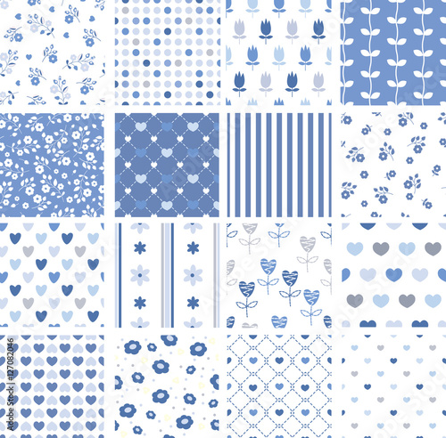 Set of abstract blue seamless patterns