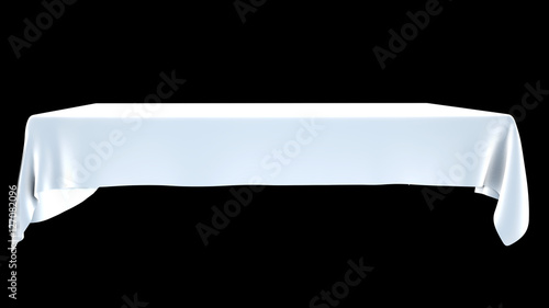 White rectangular tablecloth mockup isolated on black. 3D illustration