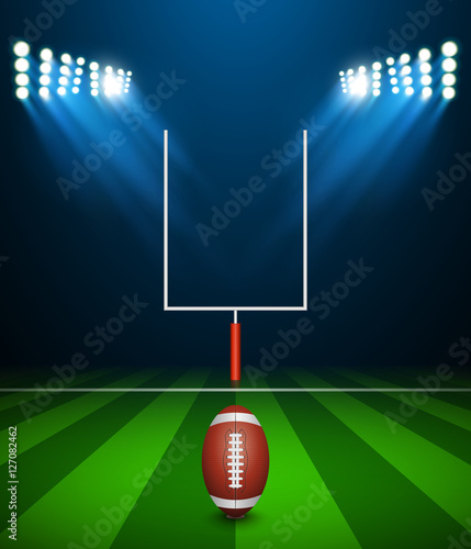 American football on field with goal post, vector