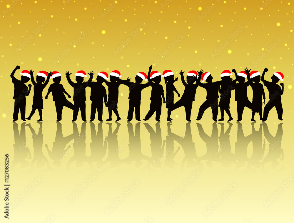 Silhouette of christmas children with gold background Silhouette of christmas children with gold background