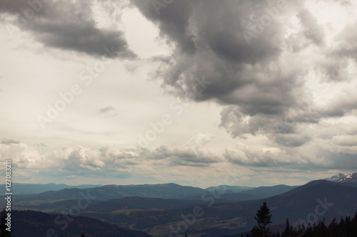 Beautiful cloudy sky in Carpatian Mountains