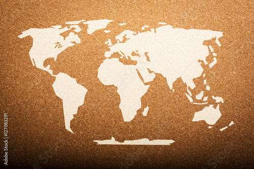 World Map on Cork Board Background