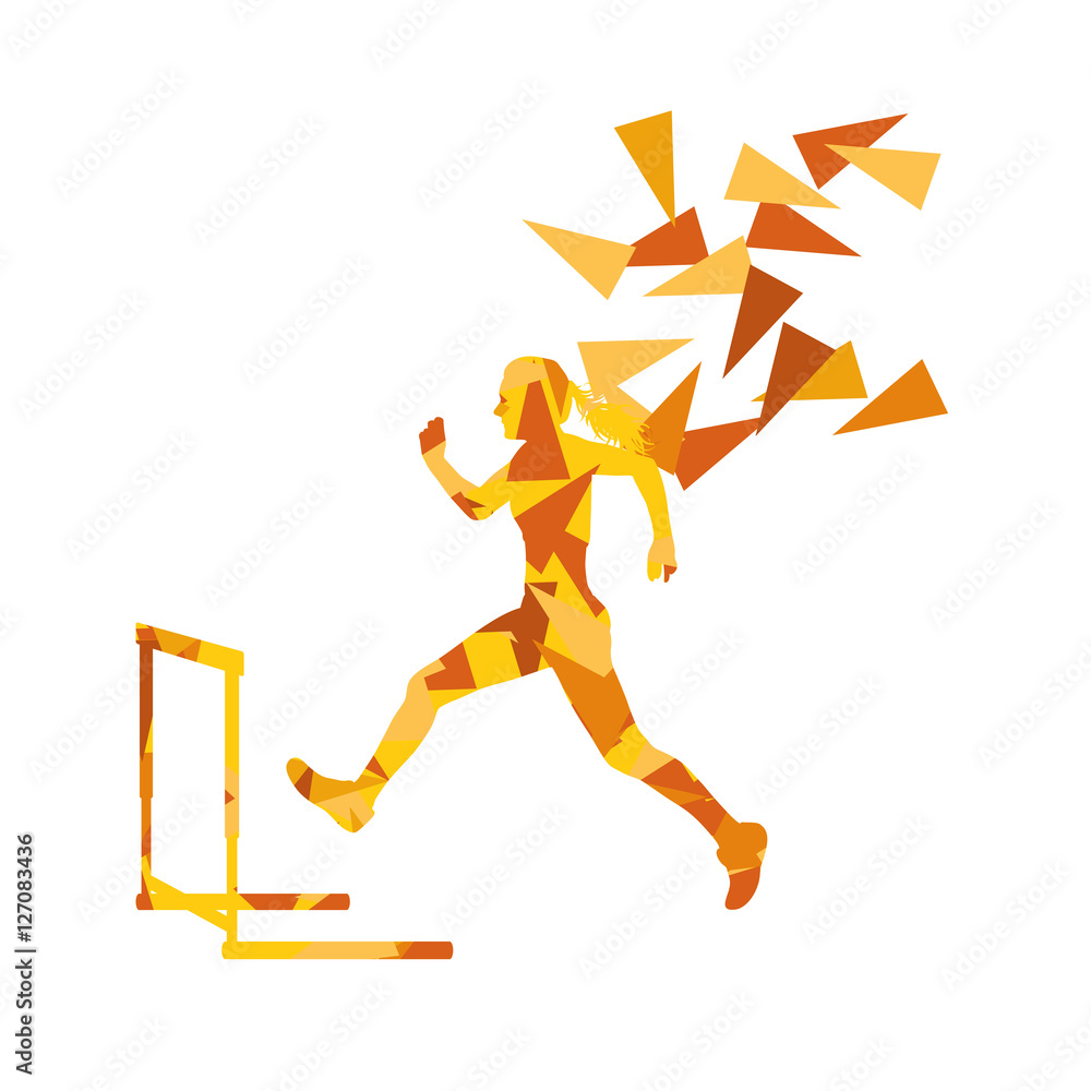 Female hurdles race woman athlete competing vector abstract back