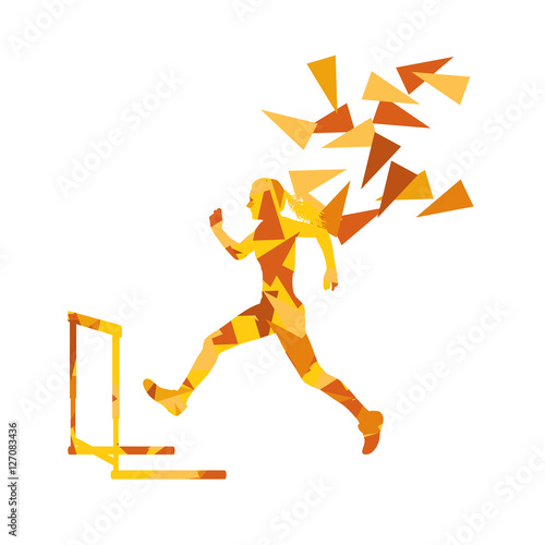 Female hurdles race woman athlete competing vector abstract back