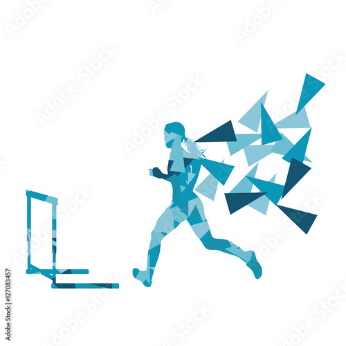 Female hurdles race woman athlete competing vector abstract back