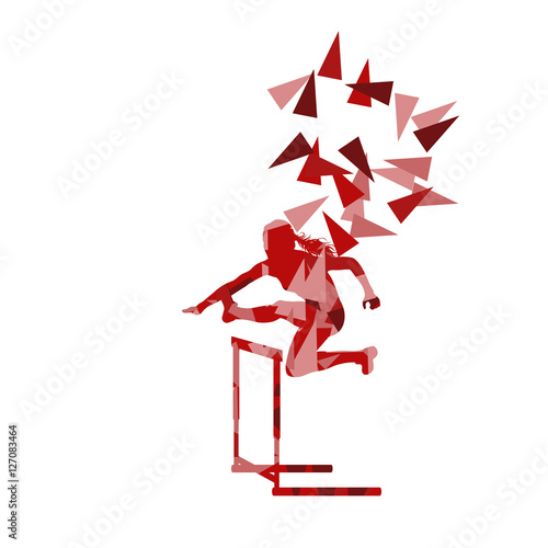 Female hurdles race woman athlete competing vector abstract back