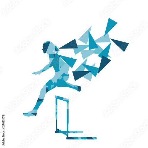Female hurdles race woman athlete competing vector abstract back
