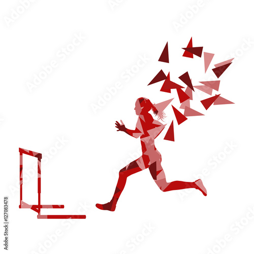 Female hurdles race woman athlete competing vector abstract back