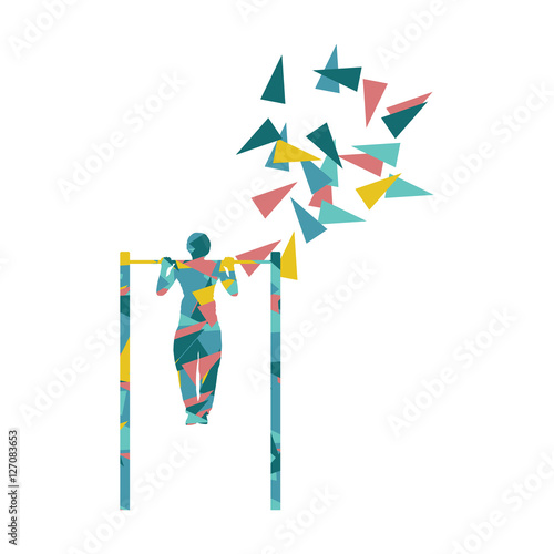 Athlete doing pull up man fitness and horizontal bar vector back