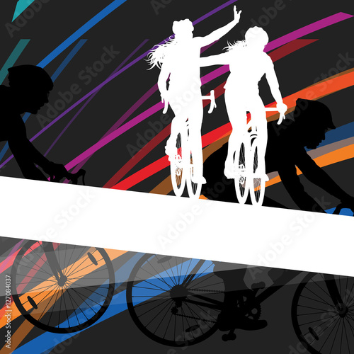 Cyclist active man and woman bicycle riders in abstract sport la