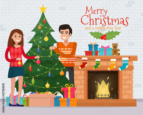 Christmas room interior.