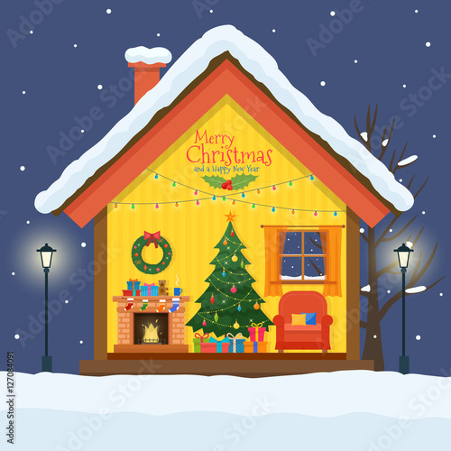 Christmas house in cut with snow.