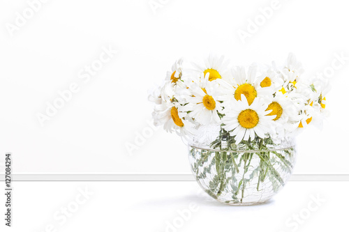 Fototapeta Naklejka Na Ścianę i Meble -  Daisy flowers in vase, interior decor floral wallpaper
