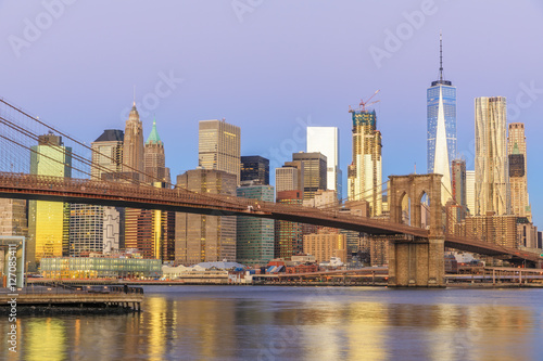 View to Manhattan skyline from Brooklyn Bridge Park in the morning © elena_suvorova