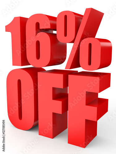 Discount 16 percent off. 3D illustration on white background.