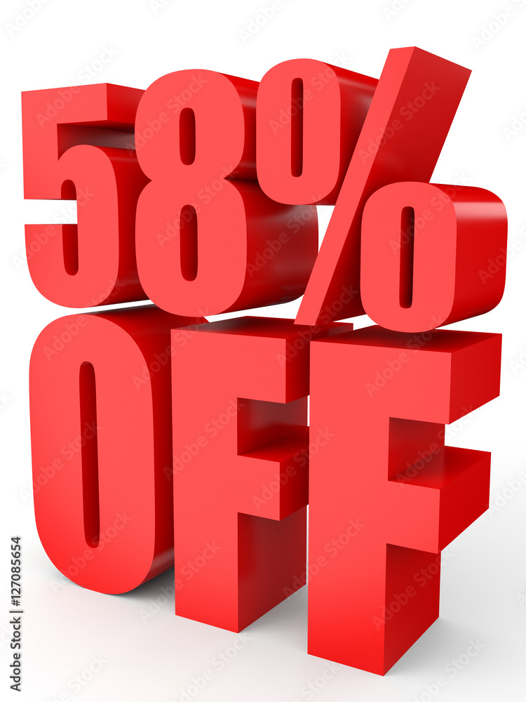 Discount 58 percent off. 3D illustration on white background. Discount 58 percent off. 3D illustration on white background.