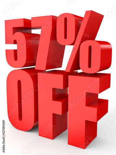 Discount 57 percent off. 3D illustration on white background.