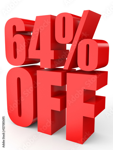 Discount 64 percent off. 3D illustration on white background.